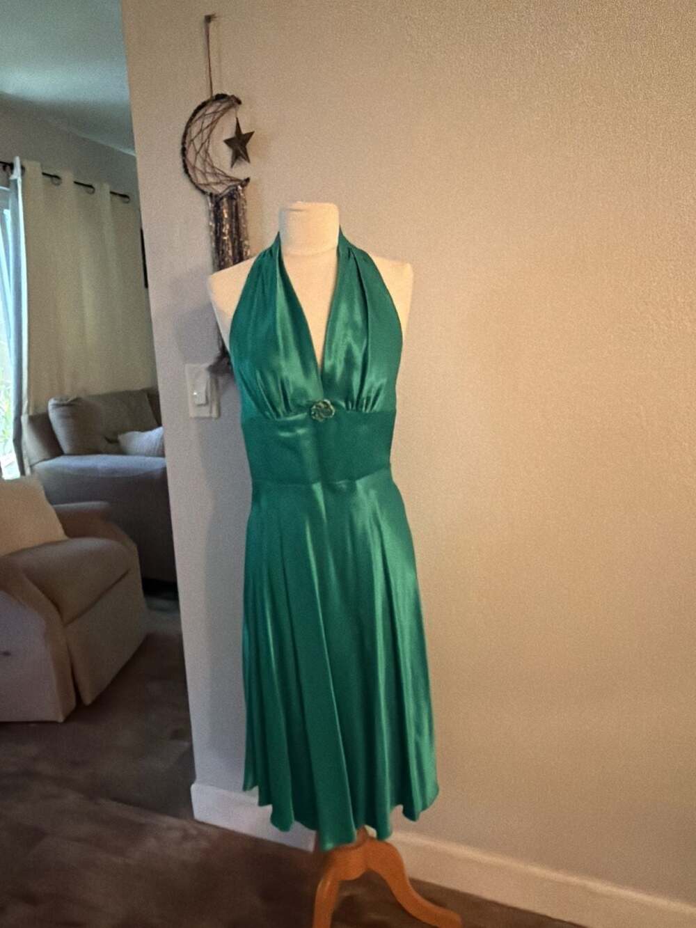 A.B.S. by Allen Schwartz Emerald Green Satin Halter Dress